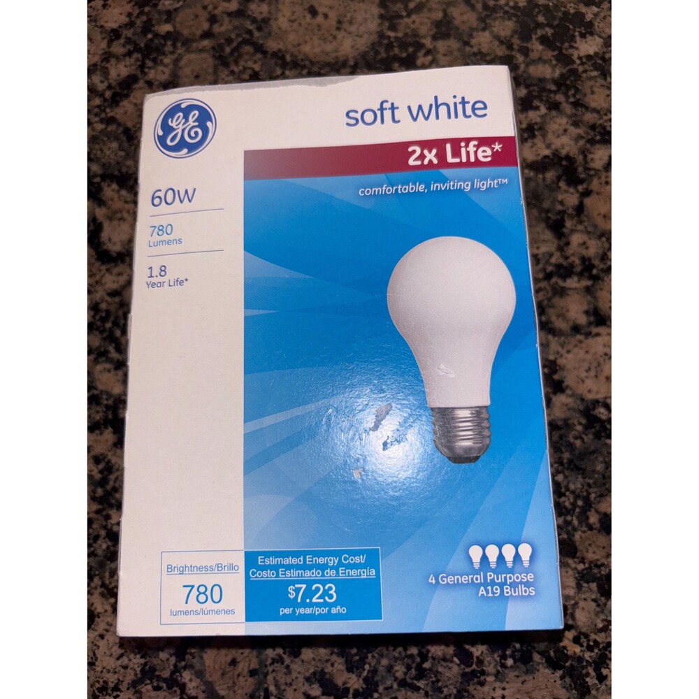GE soft white 60 watt  incandescent light bulbs 4 A19 non-led vintage